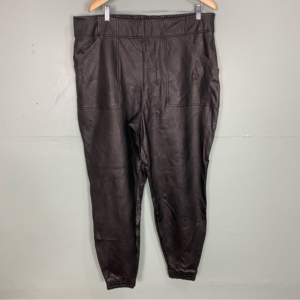Spanx Leather Like Jogger Black‎ Pants Pull On Sz 3X